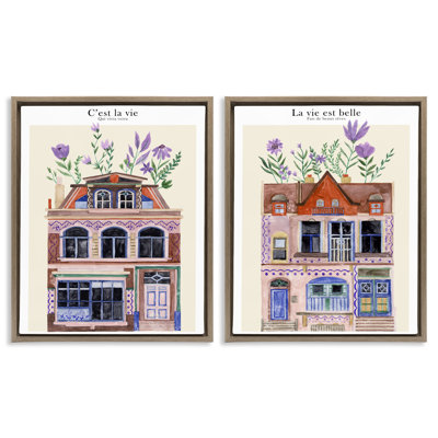  Floral Houses Architecture 2 PC Framed Floater Canvas Set by Melissa Wang
