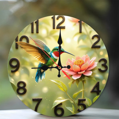 Beautiful Hummingbird Wall Clock with Flower Design