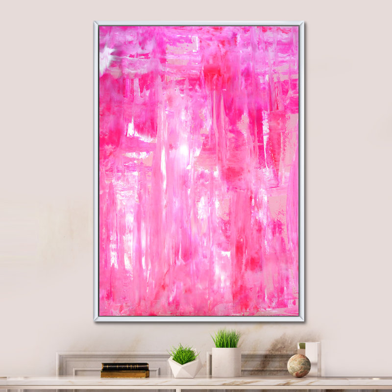 Reproduction d'art moderne sur toile rose, art abstrait VII, H 32 po x l 16 po x P 1 po, Toile encadrée flottée blanche