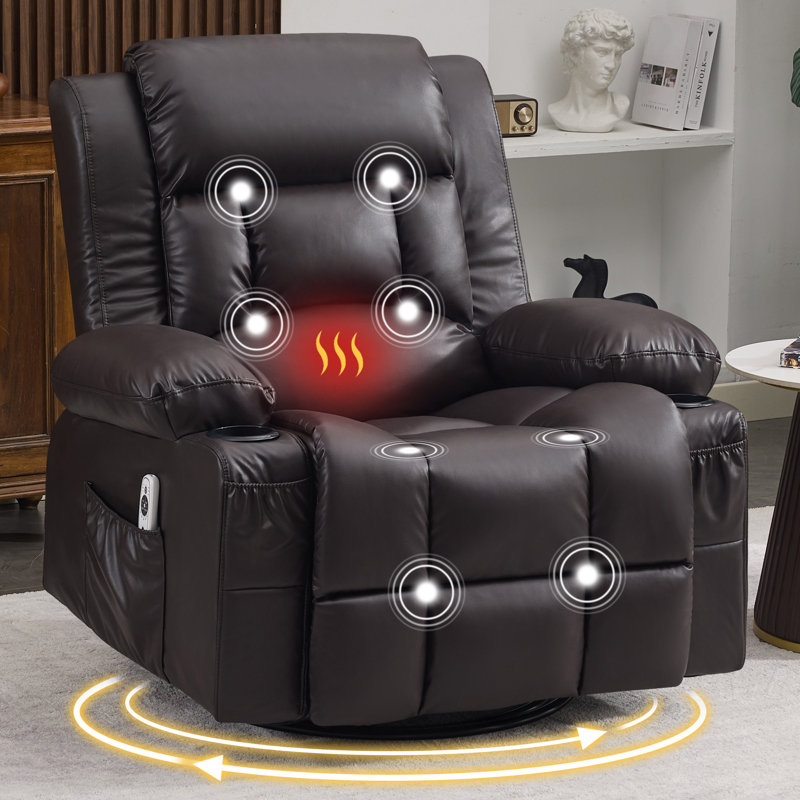 Fauteuils inclinables massants et chauffants, chaise berçante moderne en cuir PU brun pour la maison, Brown