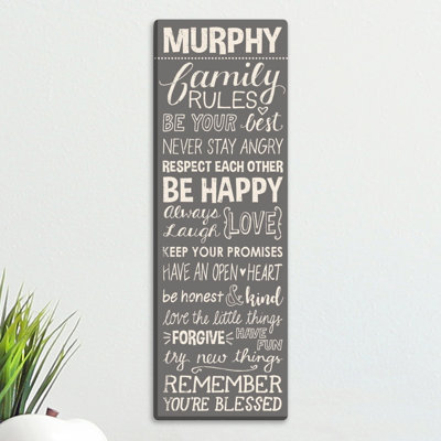 «Family Rules», art textuel personnalisé sur toile
