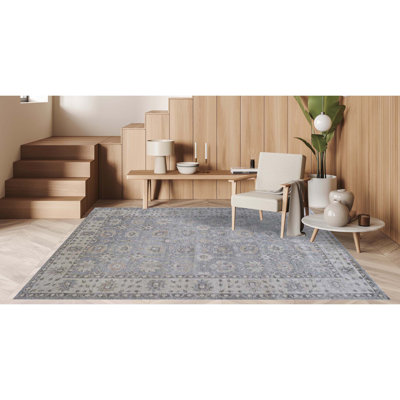 Tapis gris / ivoire noué à la main de haute qualité