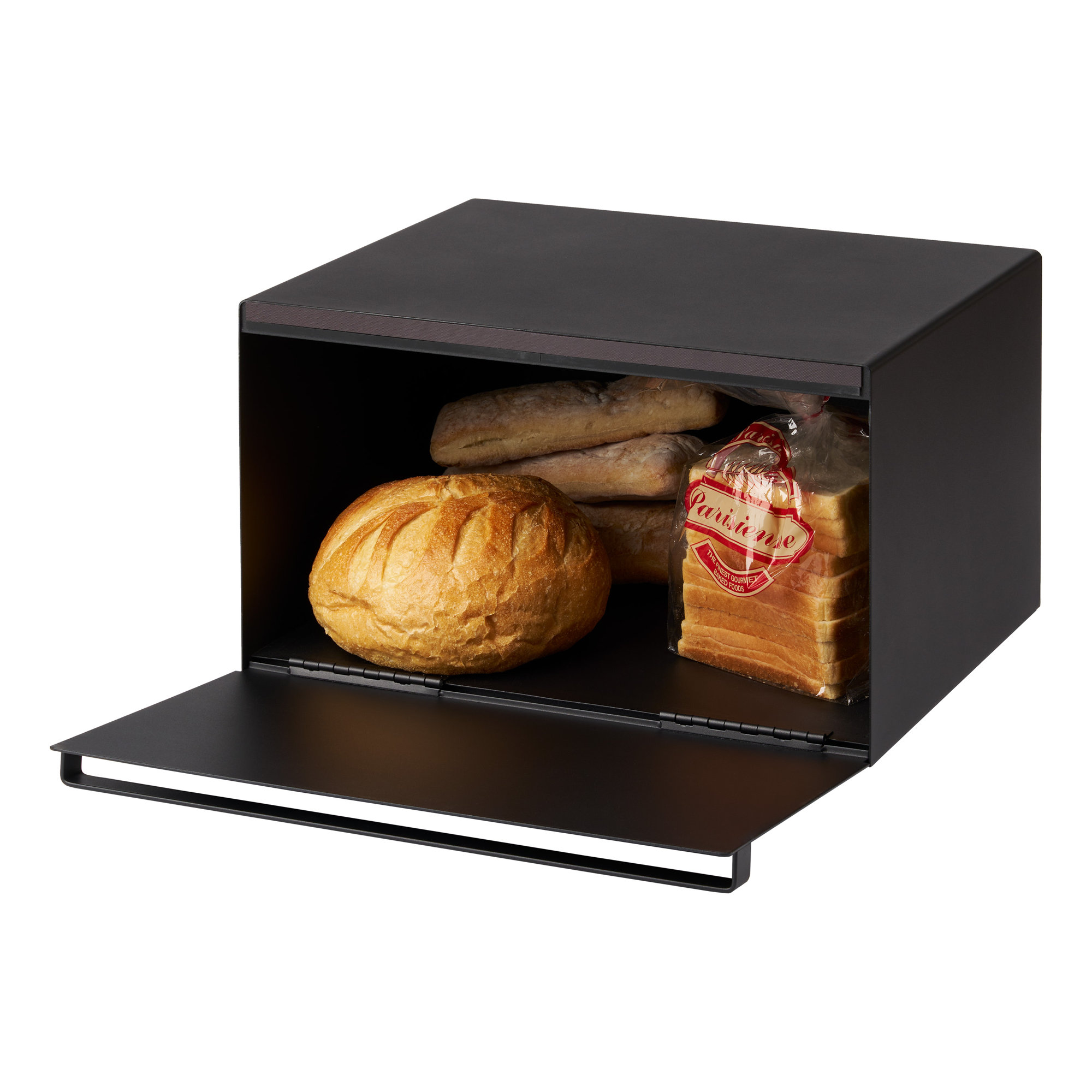 Tower Yamazaki Home Bread Box, Steel Kitchen Counter Storage Food Container Holder, Steel, Handles, Black