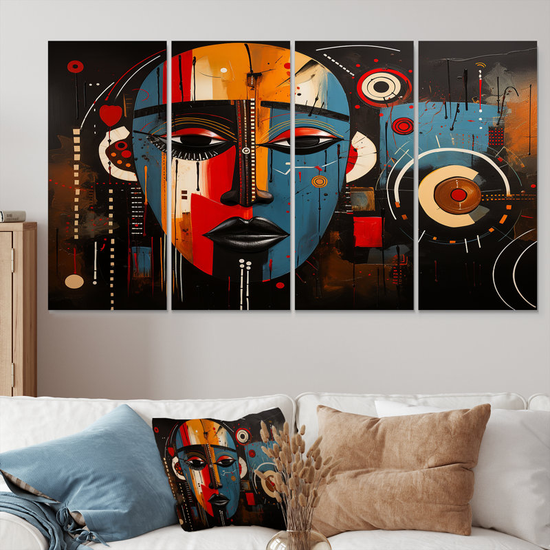 4 pièces d'art déco sur toile, H 32 po x l 64 po