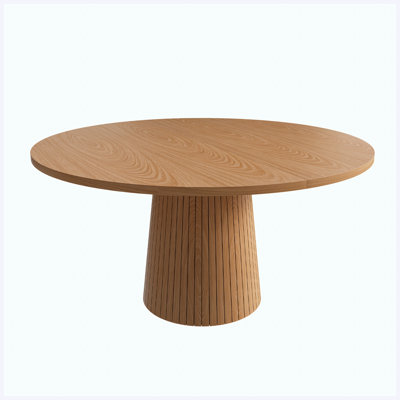 47" Modern Farmhouse Round Dining Table for 4, Oak Finish MDF Table with Wood Strip Base