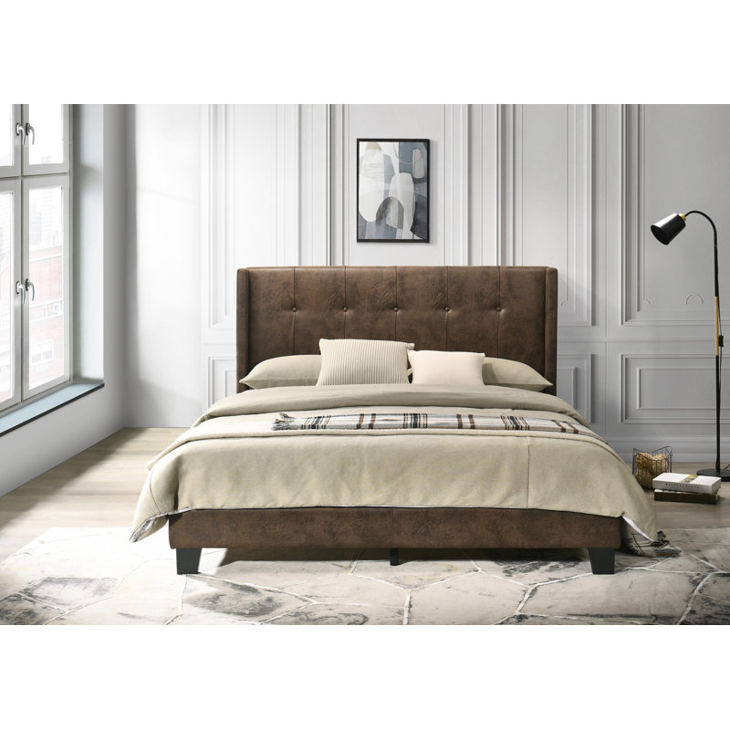 Arshaun Vegan Leather Wingback Bed, Twin, Brown