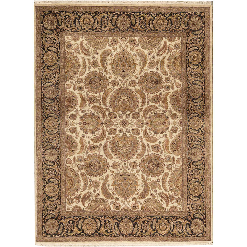 Tapis ivoire et noir noué à la main de haute qualité