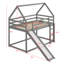 Lit simple superposé en bois en forme de maison avec garde-corps, glissade et échelle-58358519