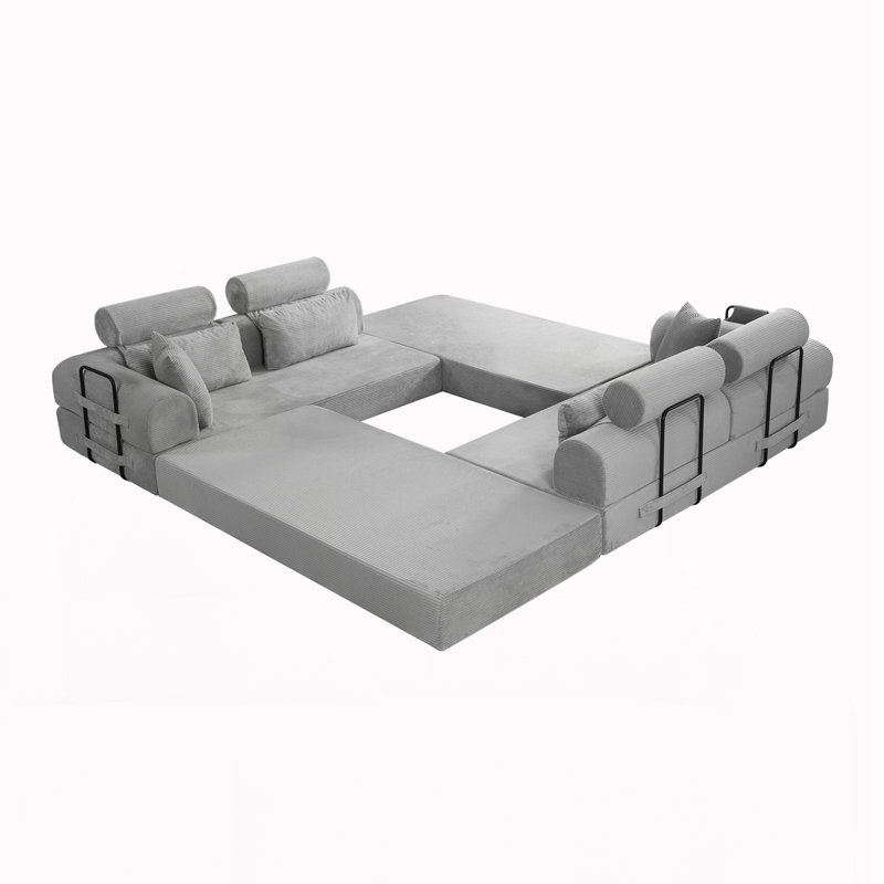 Canapé modulaire en L, Tissu gris pâle