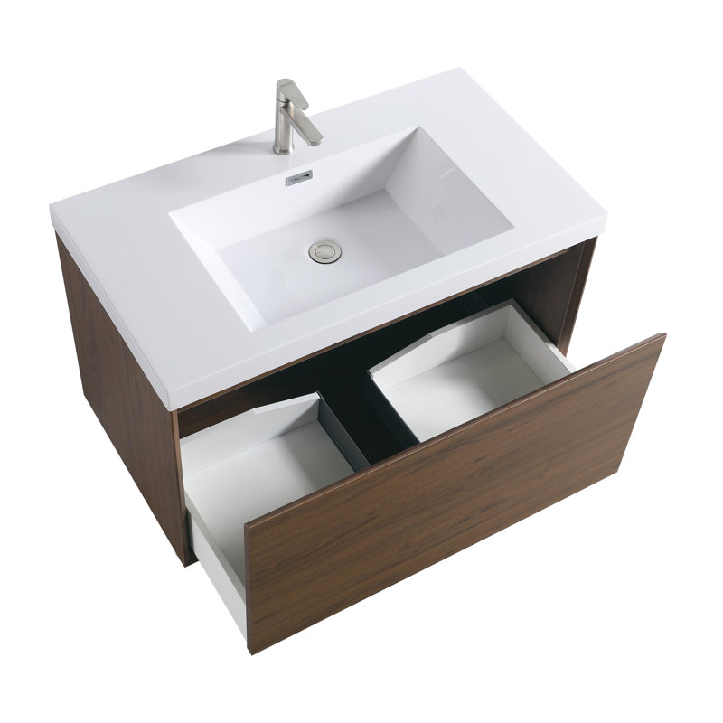 Capot - 6 36,00 po X P 19,70 po P x 21,70 po Meuble-lavabo mural H en bois naturel avec plateau blanc
