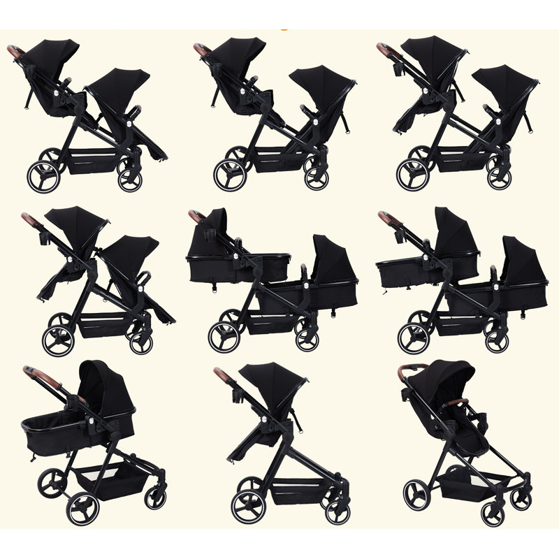 Foldable Double Stroller Track Tandem Stroller For Infant And Toddler