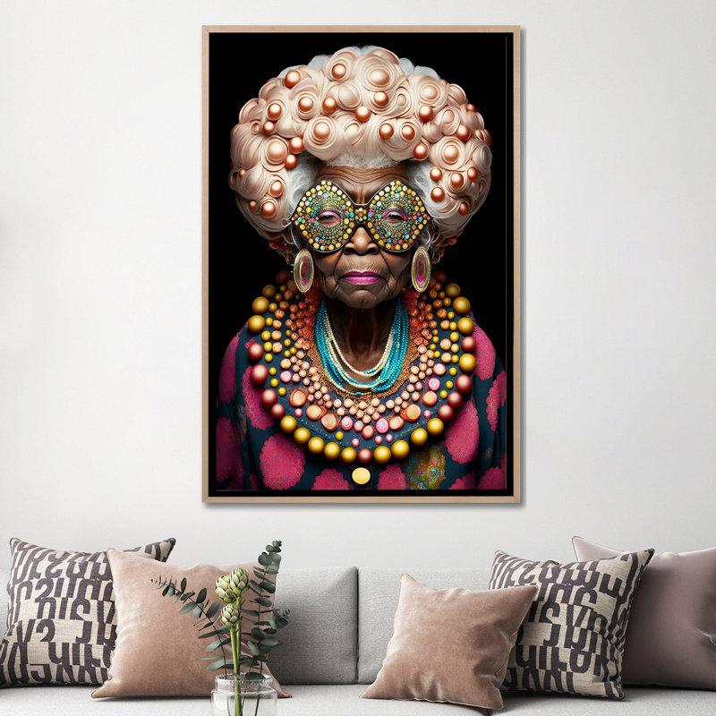 Afrofuturist Grandma I, Natural Wood Floater Framed Canvas, 60" H x 40" W x 1.5" D