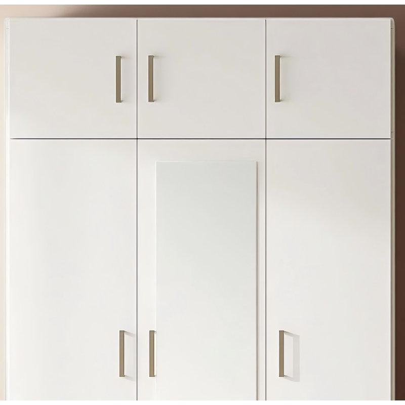 Armoire à miroir à trois portes (version blanche) avec deux tiroirs et armoire supérieure, une solution unique pour le rangement des vêtements et des petits objets