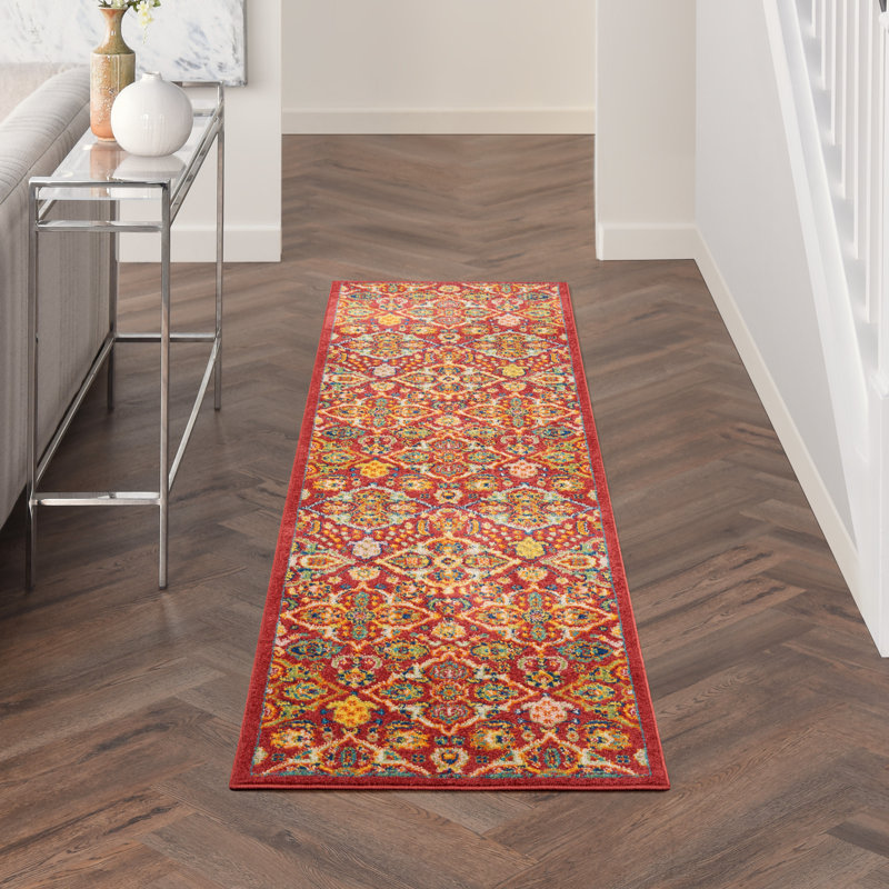 Tapis oriental rouge Lakenya, Tapis de couloir 2 pi 3 po x 7 pi 6 po