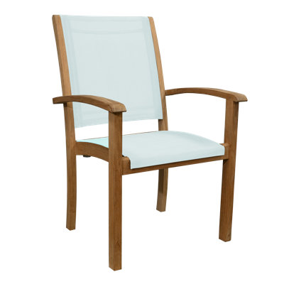 Riviera Teak Outdoor Sling Stacking Dining Arm Chair