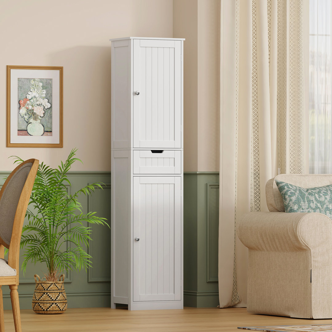 Tall Bathroom Cabinet, Freestanding Bathroom Storage Unit with 1 Drawer & Adjustable Shelves, Slim Space-Saving Tallboy for Bathroom, Hallway, Living