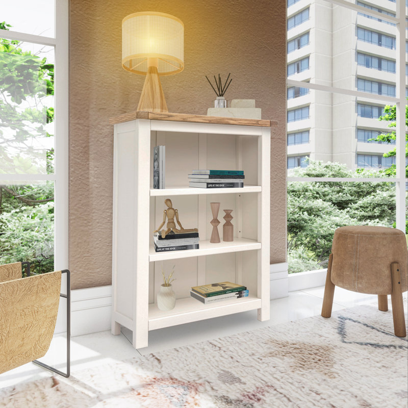 Venice 120cm H Standard Bookcase, White/Dark Top, (3 Shelves) 90cm H x 70cm W x 25cm D