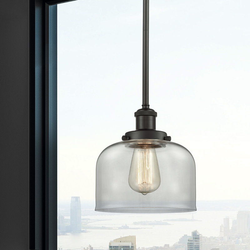 Mini luminaire suspendu en forme de tige 8 po Ballston Urban Bell, Clair, Ampoule non incluse, Bronze frotté à l'huile
