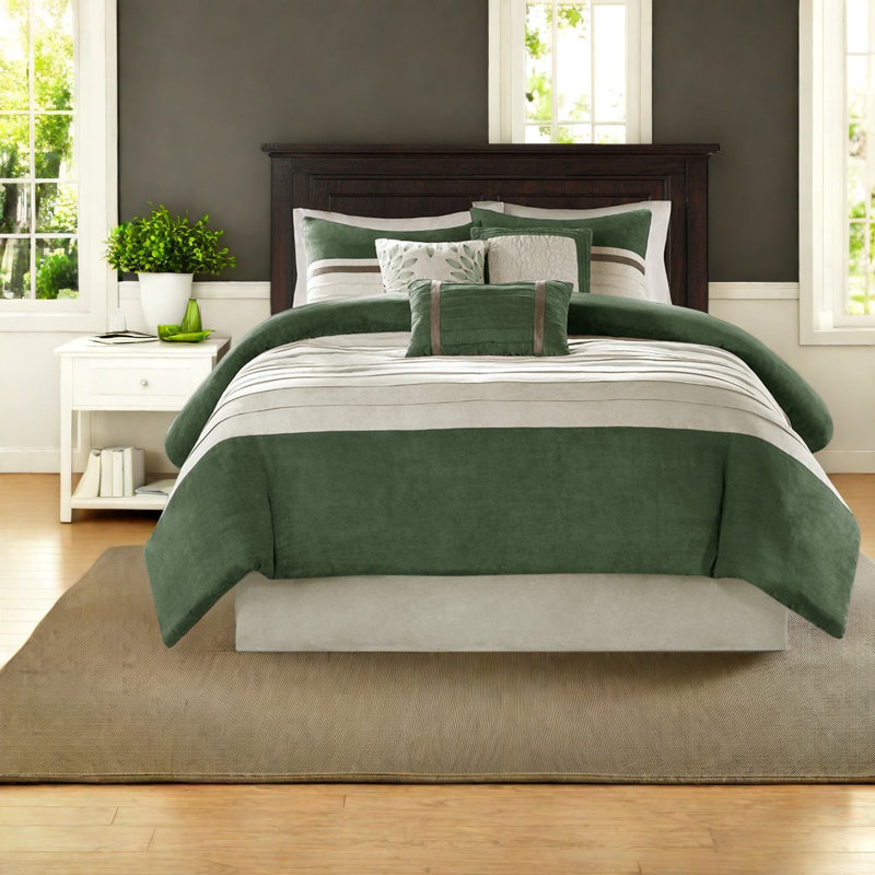 Ensembles de literie très doux en faux suède, style maison transitionnelle 7 pièces