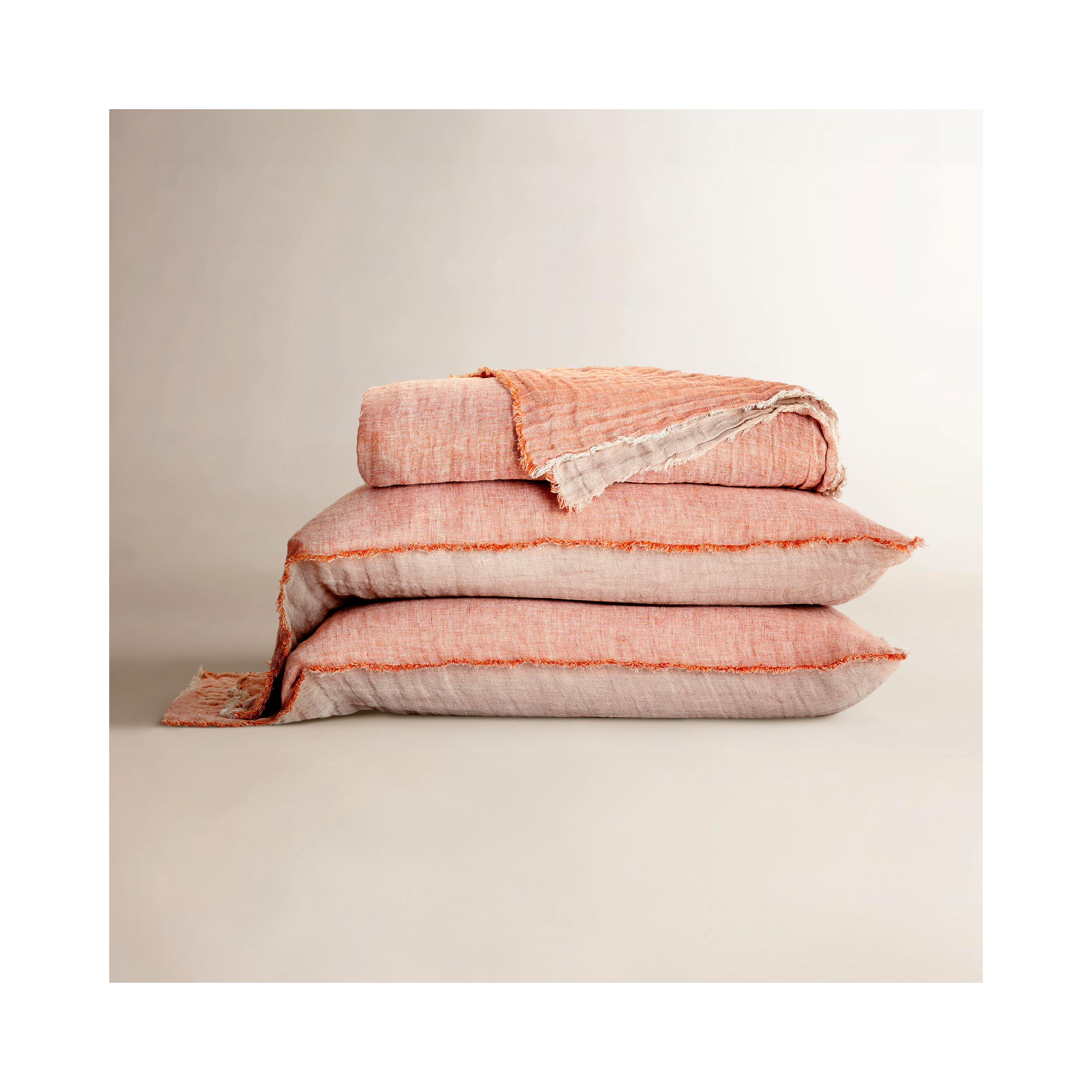 Jaden 100% Linen Percale Coverlet Set, Queen Coverlet + 2 Shams, Orange