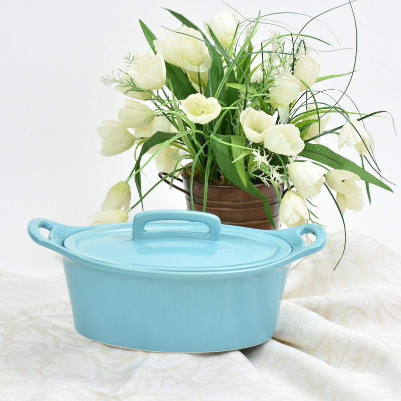 Casserole ronde en grès avec couvercle Omniware, Turquoise, Grand