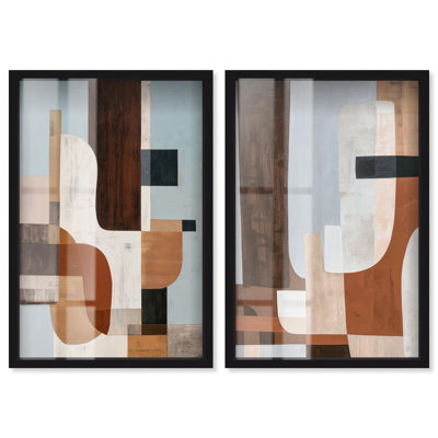 Ensemble de deux cadres-boîtes en bois « Shadowbox » de couleur brune, par Art Remedy, cadre noir, 10 x 15