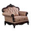 Chaise traditionnelle en cerisier foncé et brun avec accoudoirs roulés, garniture cloutée, dossier à boutons, coussin décoratif inclus, fabrication en tissu de bois massif, pour l'espace de vie principal, l 48,5 po x P 38,5 po