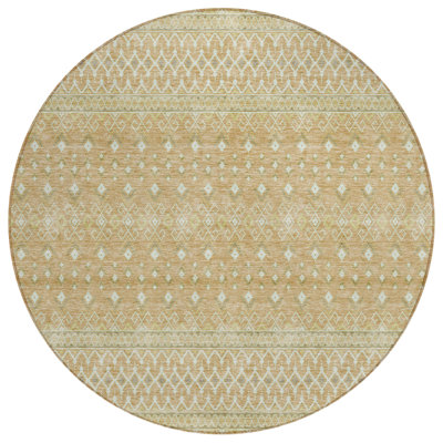 8' Copper Ivory Round Tribal Washable Indoor Outdoor Area Rug