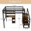 Lit mezzanine de style industriel avec bureau, rangement pour escalier et fonction de charge, pour chambres à coucher modernes, garde-robe noire, stabilité à vis robuste, petits espaces,