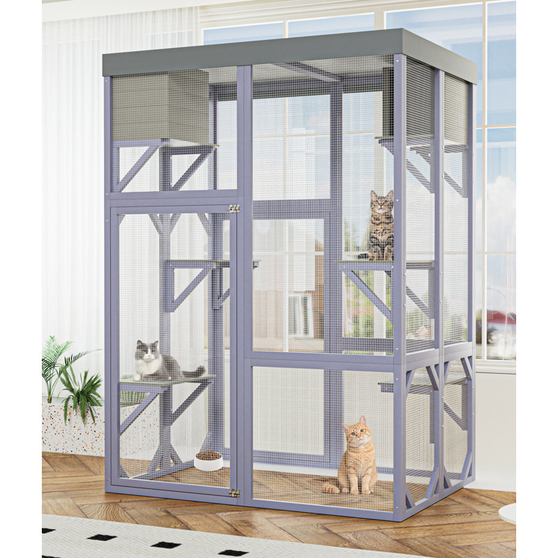 Enclos d'extérieur multifonctionnel pour chat en bois, cage intérieure spacieuse pour les chats