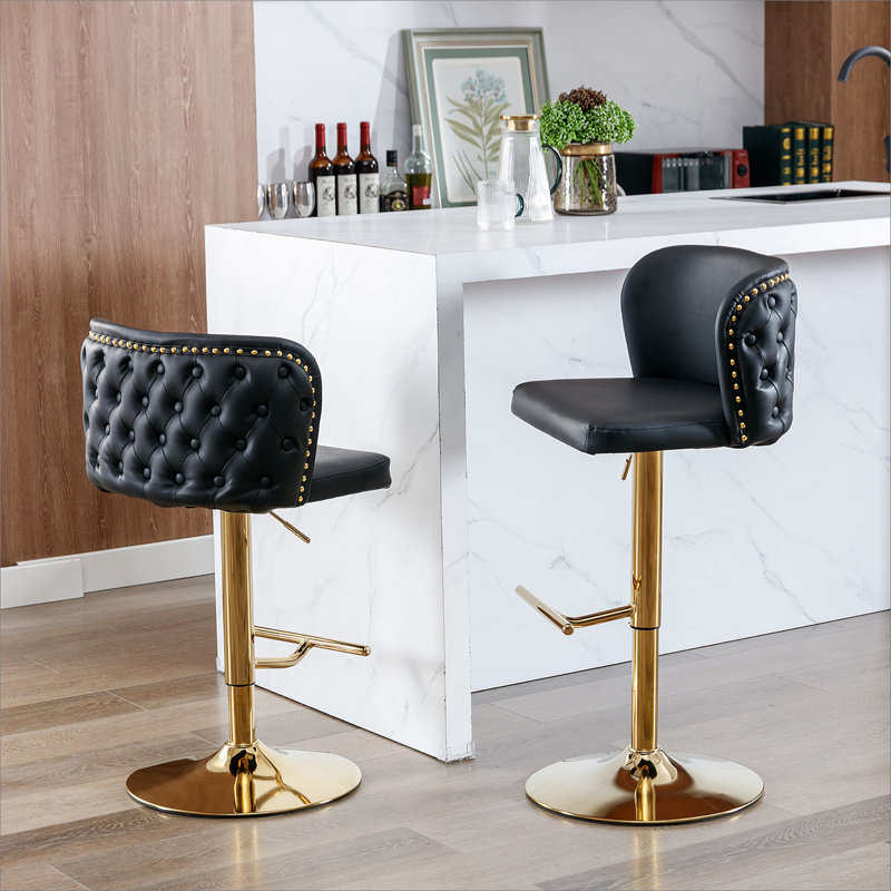Swivel Barstools Adjustable Seat Height, PU Upholstered Bar Stools