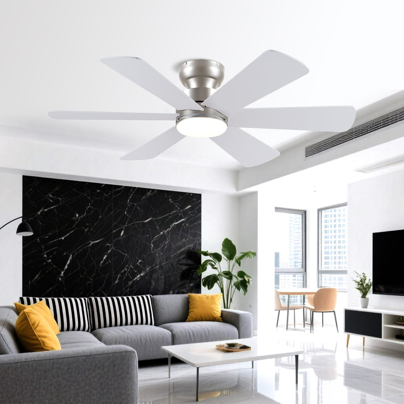 Ventilateur de plafond 46 po à 6 pales avec ensemble d'éclairage et télécommande, Nickel