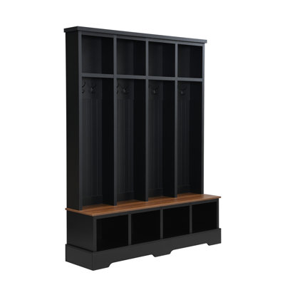 Farmhouse Hall Tree Bench with 8 Hooks, 8-Cubby Storage,  59" Wide
