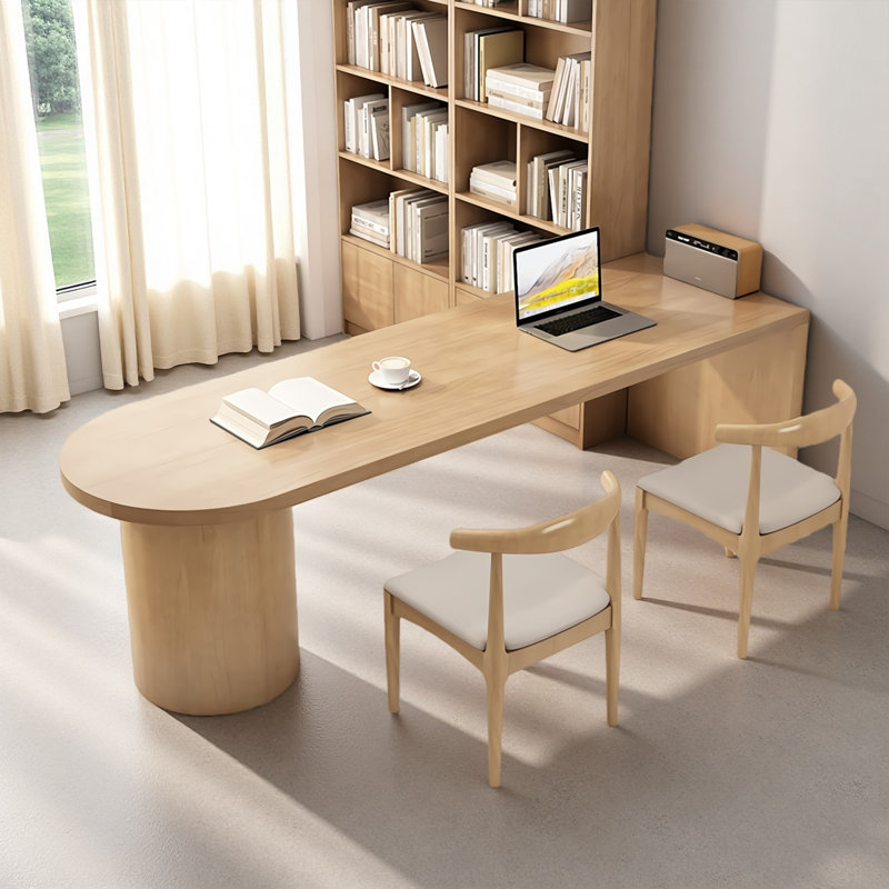 Simple Solid Wood Pine Burlywood Desk, 29.5" H x 78.7" W x 31.5" D