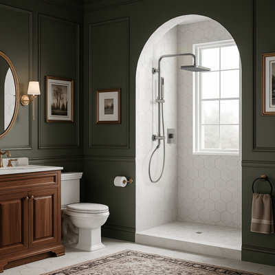 Pressure-Balanced Shower Faucet System, Wall Mount RainShower Head with Slider Bar Handheld Spray