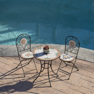Ensemble de table bistro pliable 3 pièces brun clair et beige avec chaises H 35 "- JFH918A