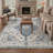 Medallia Vintage Blue / Beige Indoor Floral Area Rug,Machine Washable,with Non-Slip Backing-2041040909