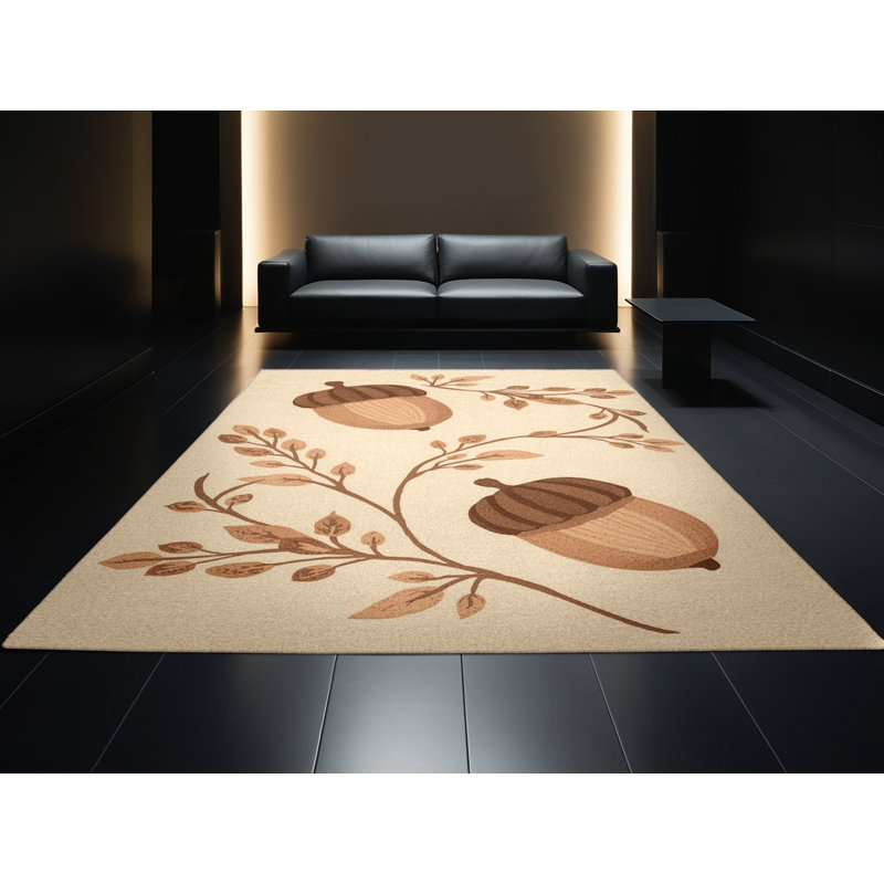 Tapis abstrait moelleux et moelleux à motif abstrait moderne et contemporain de couleur Thanksgiving en beige, 6 X 9