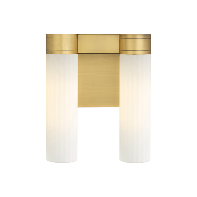 Applique murale 11 po 2 lumières Empire, Laiton brossé, H 12,63 po x l 10,5 po x P 5,5 po, Blanc mat