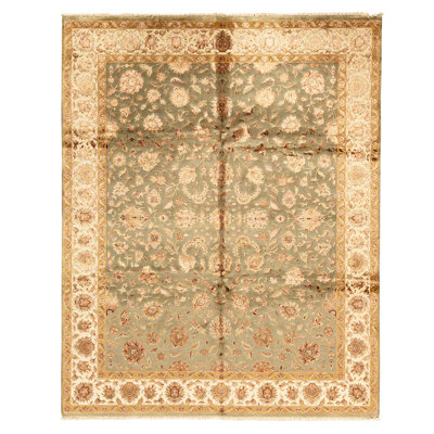 Tapis unique en viscose noué à la main 8 pi x 10 pi brun / vert / ivoire