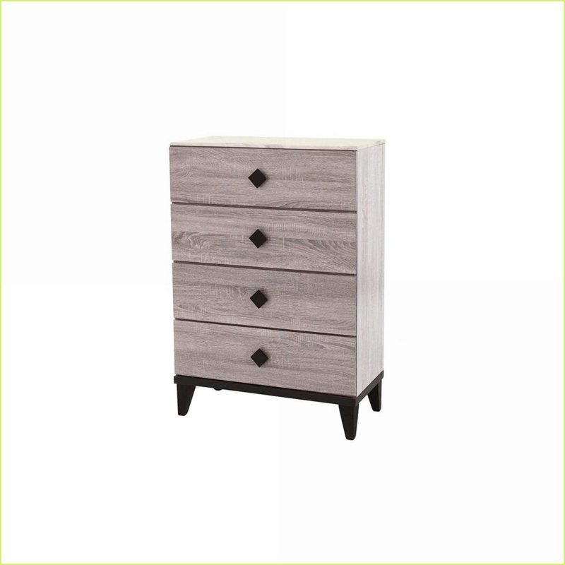 Chests &amp; Wardrobes | Modern Cream 4-Drawer Chest with Faux Marble Top | Black, Wood