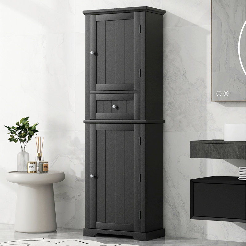Armoire de rangement élégante pour salle de bain, armoire de rangement autoportante, grande armoire de salle de bain avec tiroir et tablette réglable