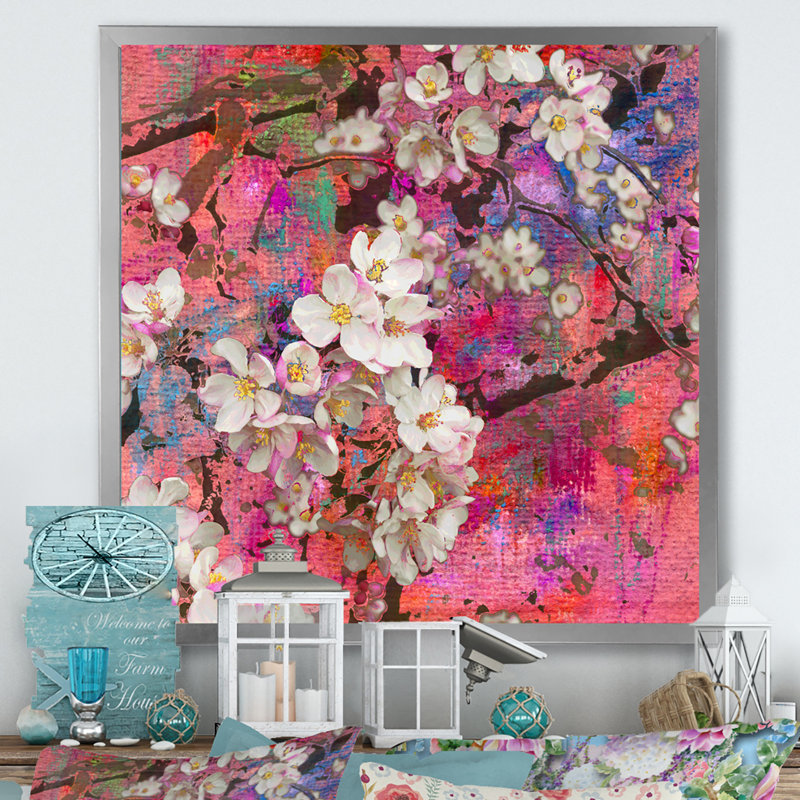 «Blossoming Apple Tree II», art mural sur toile traditionnel, Cadre photo argenté, H 30 po x l 30 po x P 1 po