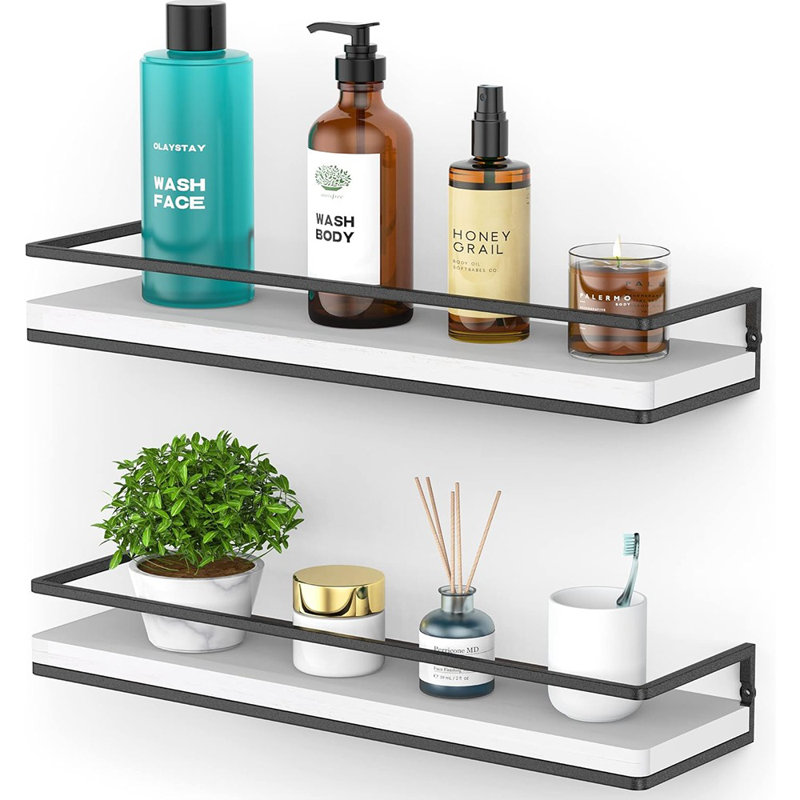 Floating Shelves Wall Mounted Set Of 2, Rustic Wood Wall Storage Shelves For Bedroom,living Room,bathroom, Kitchen (white)