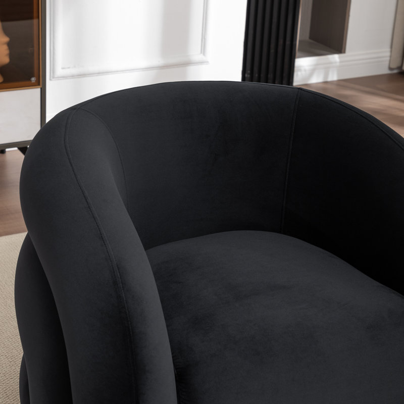 Fauteuil demi-tonneau pivotant rembourré Coyle, Velours noir, 1