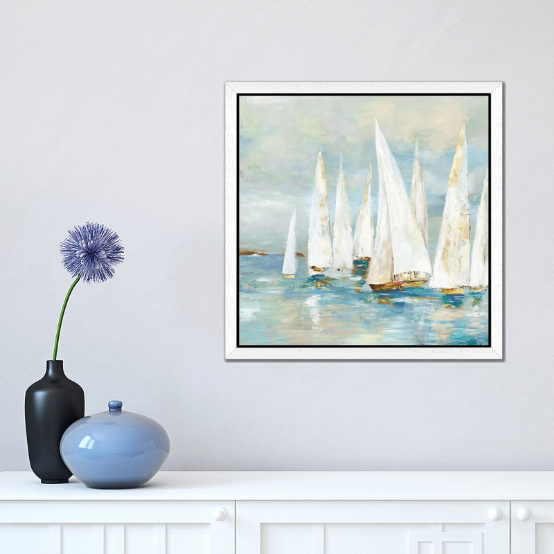 Sailboats by Allison Pearce - Painting on Canvas, 45.72 cm H x 45.72 cm W, White Framed