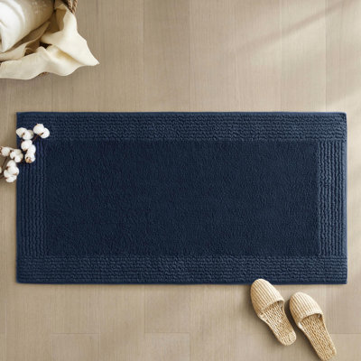1 Pcs Navy 3000 Gsm 24x44" 100% Cotton Reversible Bath Rug - Superior Construction, , Non Slip Comfort Oriented, Machine Washable, Medium Pile