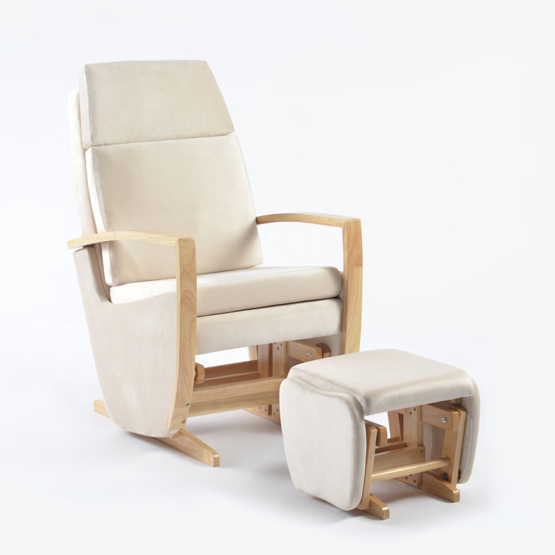 Fauteuil oscillant avec repose-pieds Baylis, Crème, crème, Natural Wood