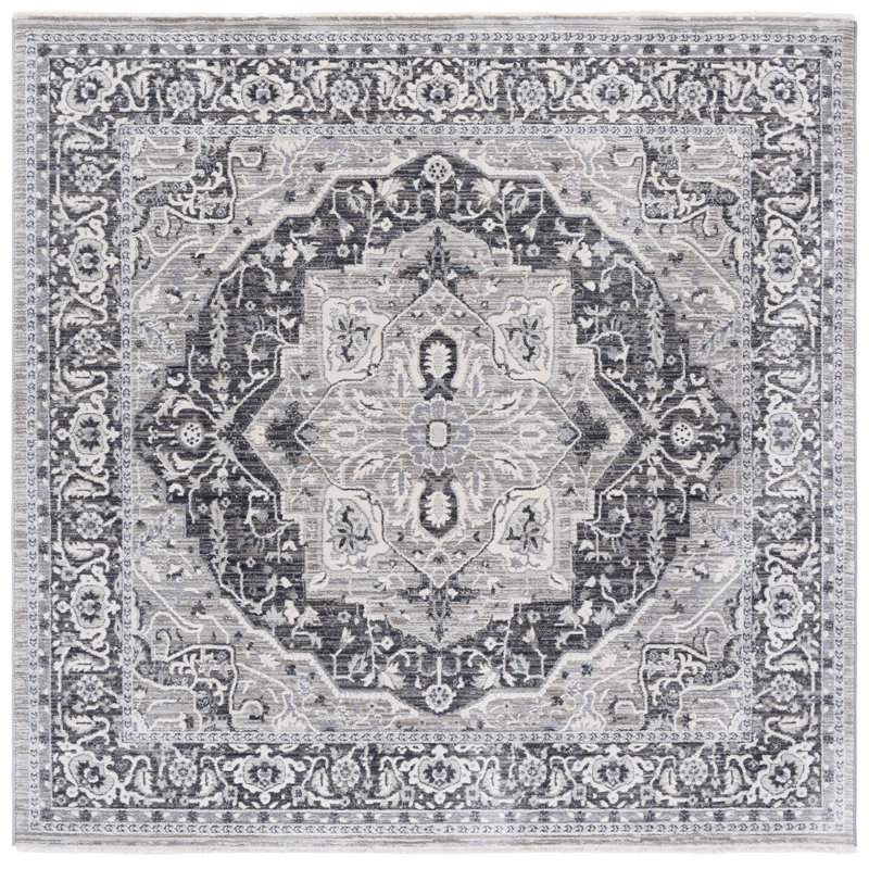 Clover Oriental Area Rug in Beige / Charcoal, Rectangle 9' x 12'