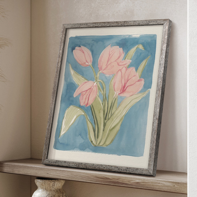Tulipe, aquarelle, croquis I, reproduction encadrée - bois massif, H 15 po x l 12 po